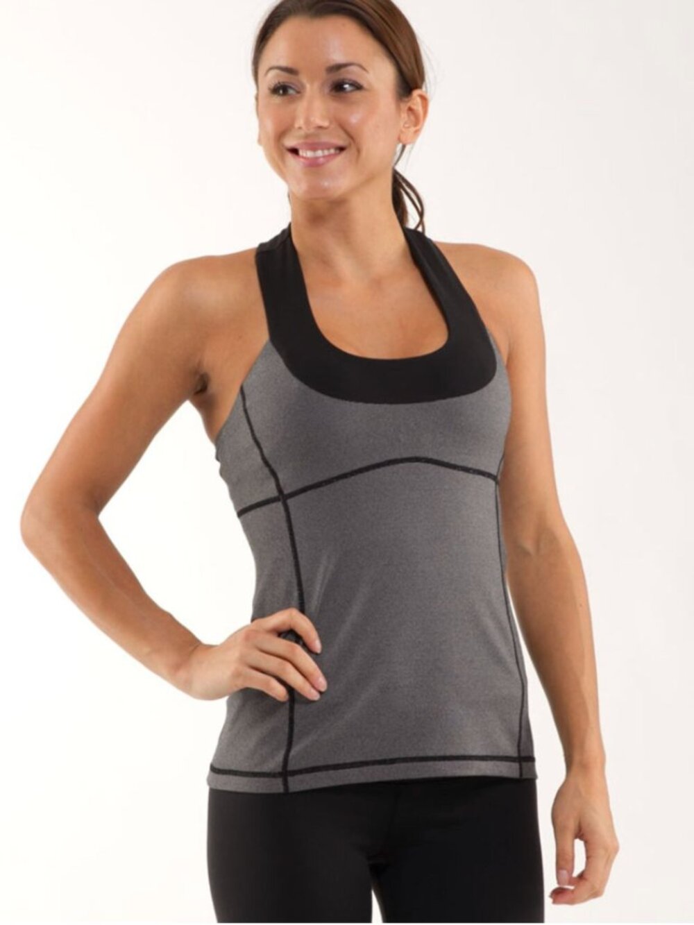 Lululemon Scoop Neck Tank in White Black Microstripe - Size 4